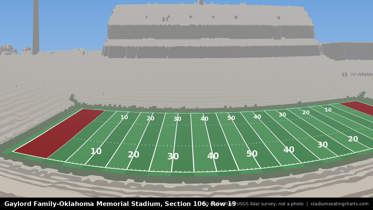 View from Oklahoma Memorial Stadium Section 106, Row 19, looking toward the field