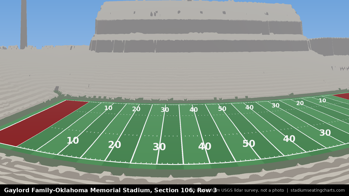 View from Oklahoma Memorial Stadium Section 106, Row 3, looking toward the field