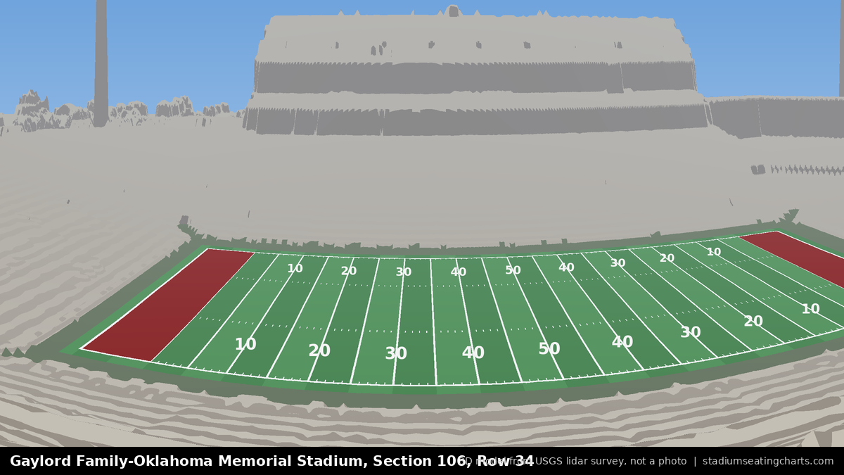 View from Oklahoma Memorial Stadium Section 106, Row 34, looking toward the field