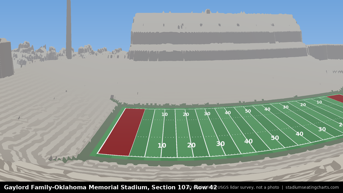 View from Oklahoma Memorial Stadium Section 107, Row 42, looking toward the field