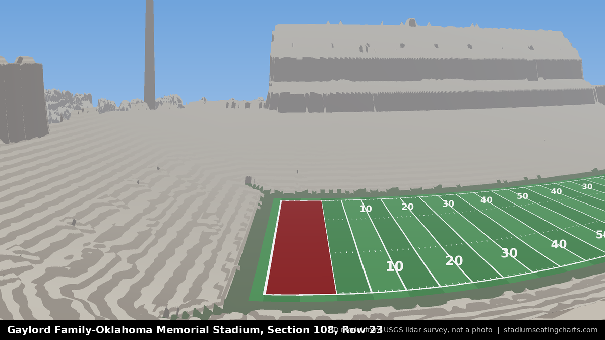 View from Oklahoma Memorial Stadium Section 108, Row 23, looking toward the field