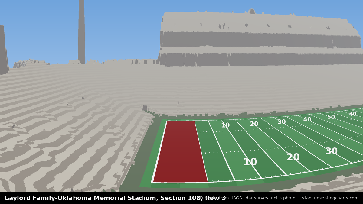 View from Oklahoma Memorial Stadium Section 108, Row 3, looking toward the field