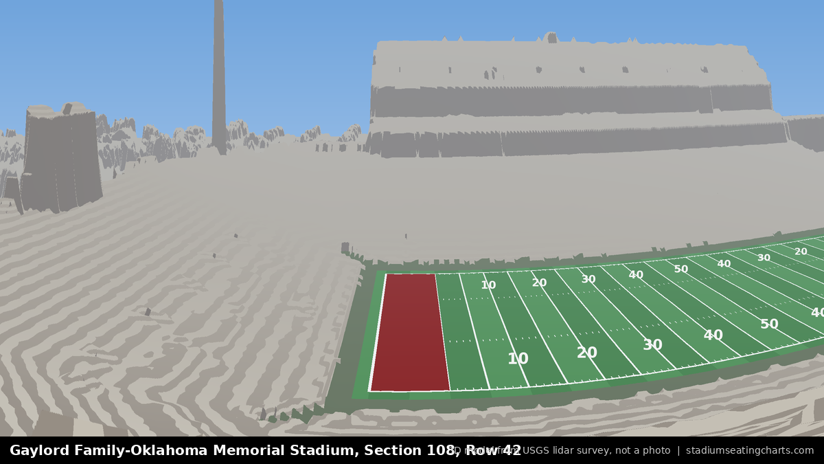 View from Oklahoma Memorial Stadium Section 108, Row 42, looking toward the field