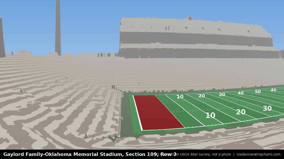 View from Oklahoma Memorial Stadium Section 109, Row 3, looking toward the field
