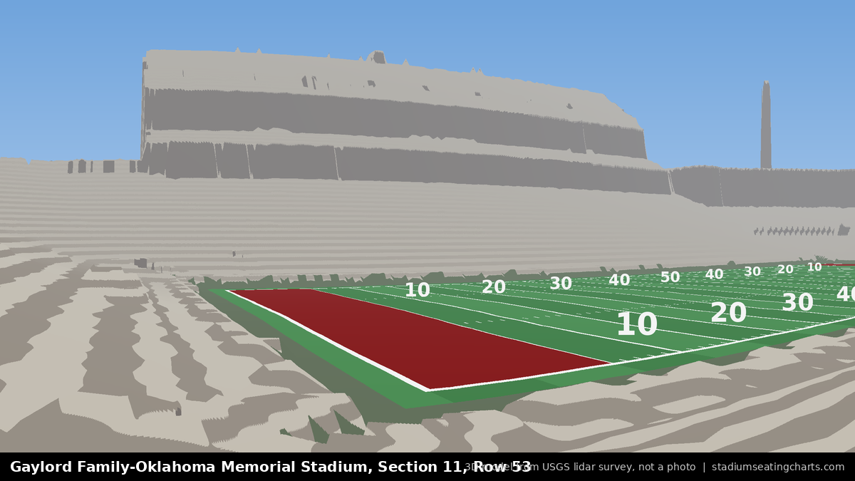 View from Oklahoma Memorial Stadium Section 11, Row 53, looking toward the field