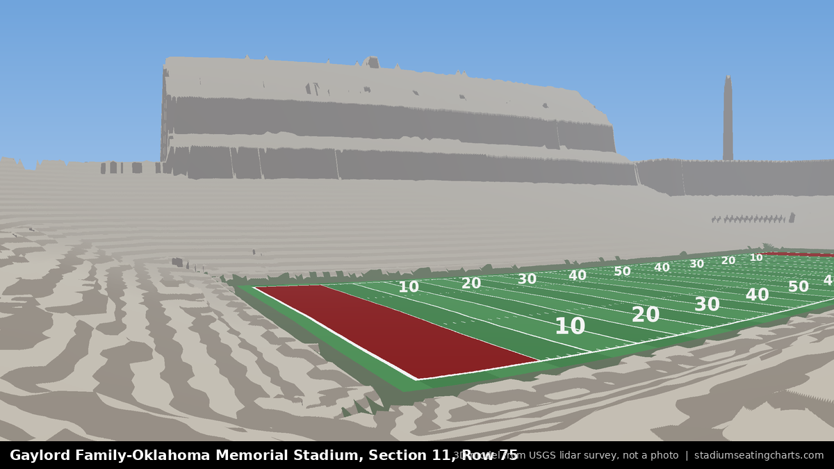 View from Oklahoma Memorial Stadium Section 11, Row 75, looking toward the field