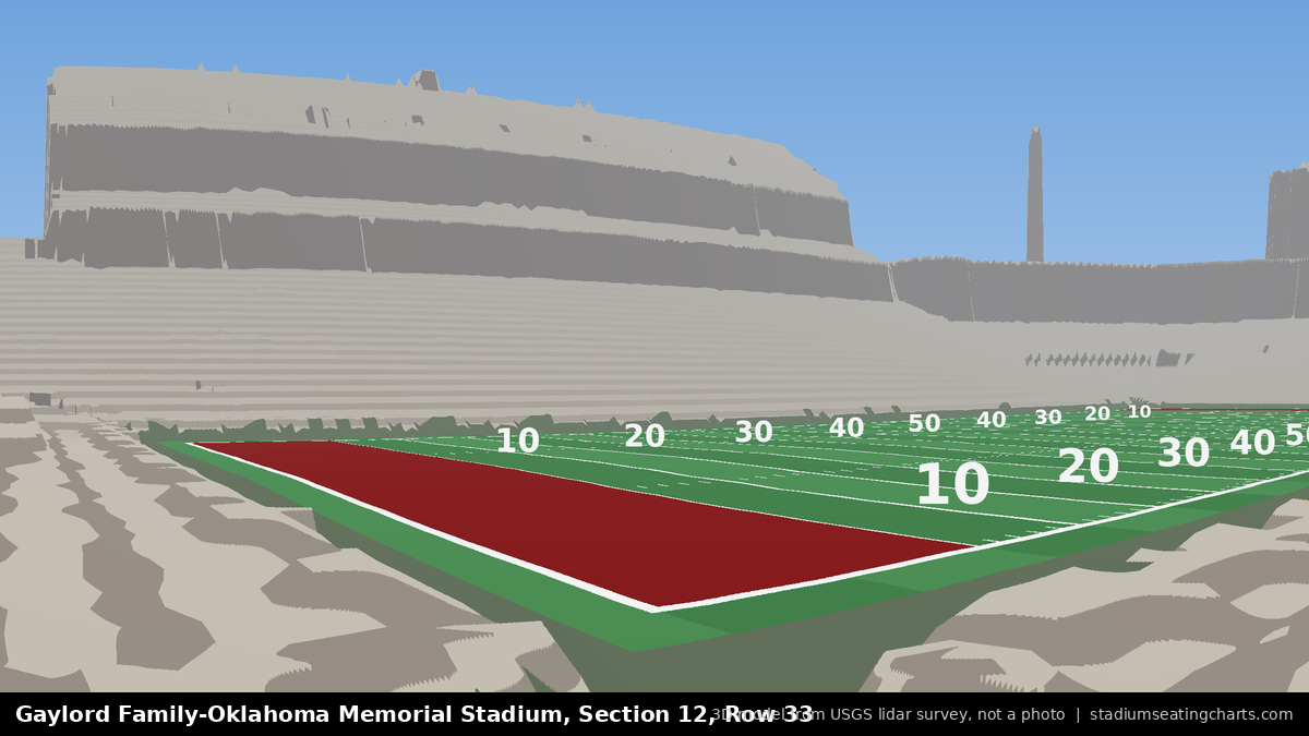 View from Oklahoma Memorial Stadium Section 12, Row 33, looking toward the field