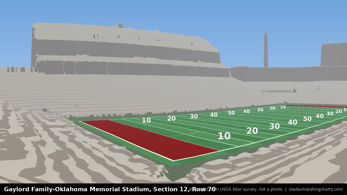 View from Oklahoma Memorial Stadium Section 12, Row 70, looking toward the field