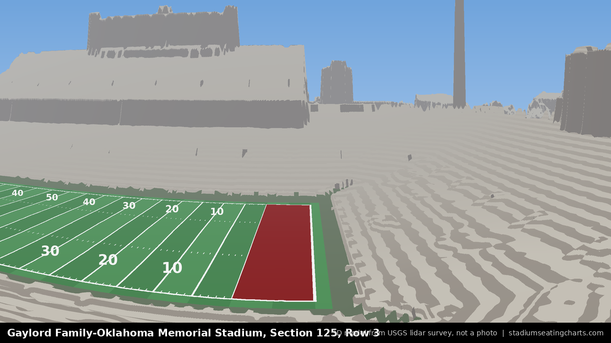 View from Oklahoma Memorial Stadium Section 125, Row 3, looking toward the field