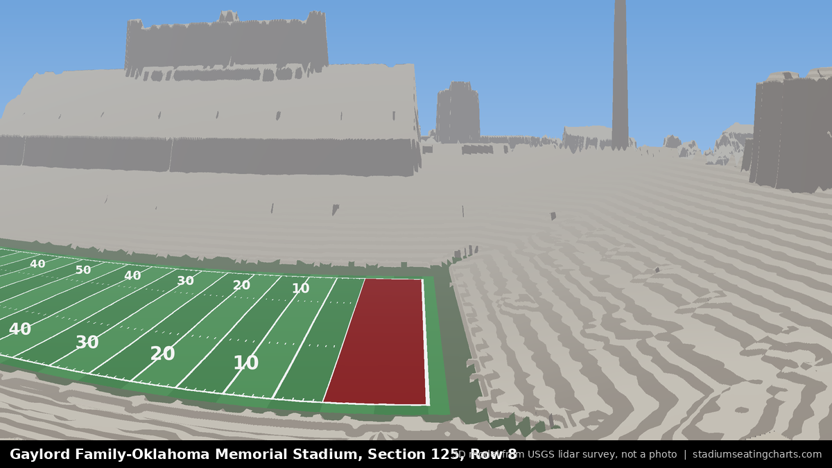 View from Oklahoma Memorial Stadium Section 125, Row 8, looking toward the field
