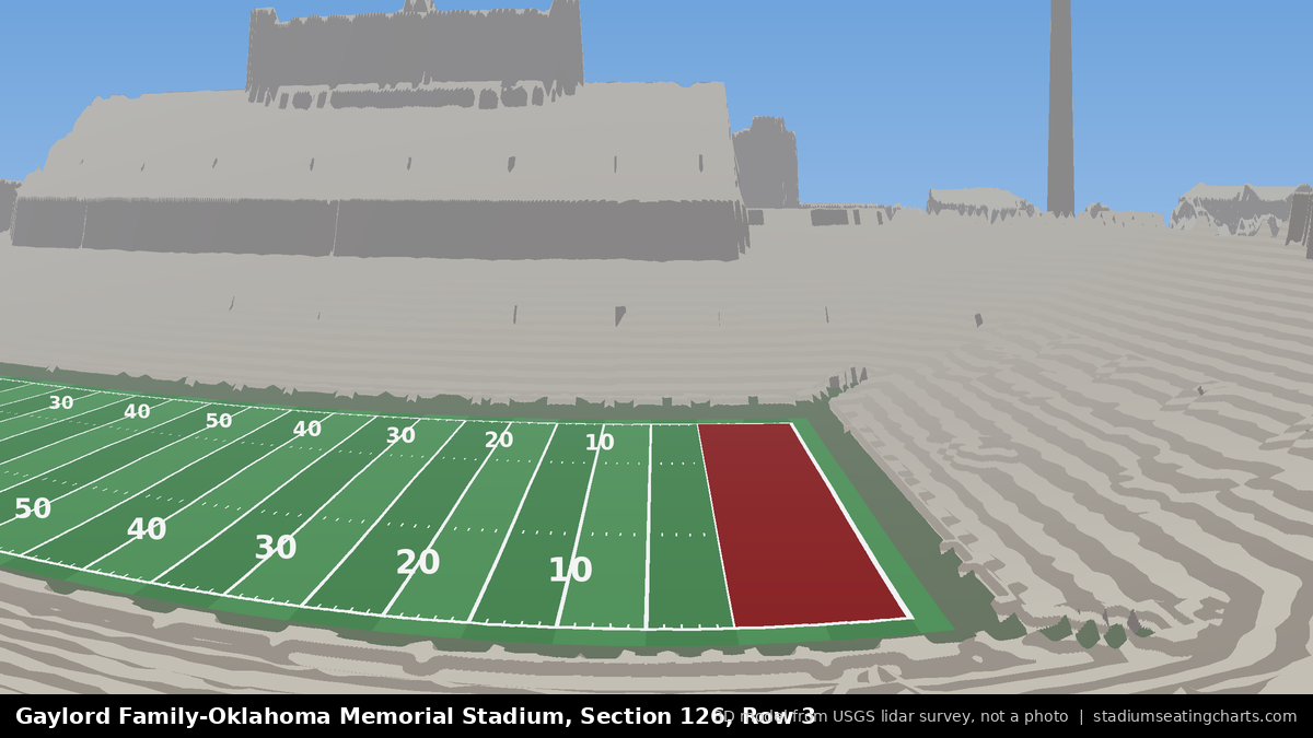View from Oklahoma Memorial Stadium Section 126, Row 3, looking toward the field
