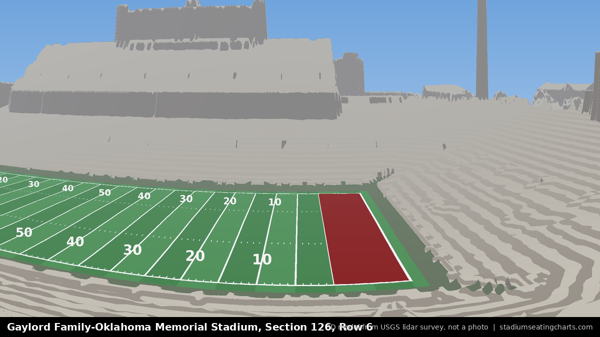 View from Oklahoma Memorial Stadium Section 126, Row 6, looking toward the field