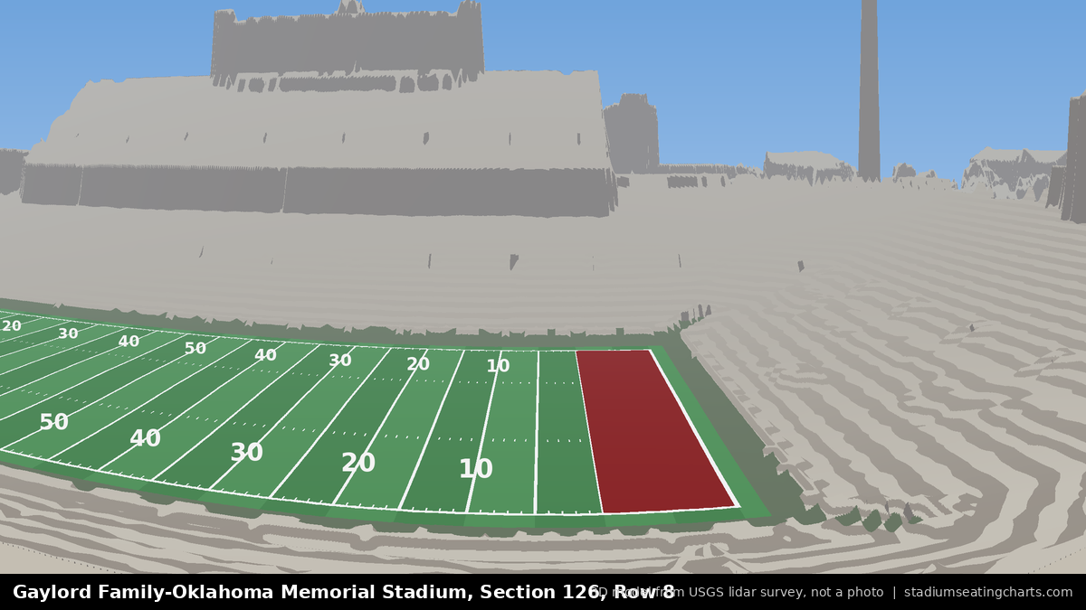 View from Oklahoma Memorial Stadium Section 126, Row 8, looking toward the field