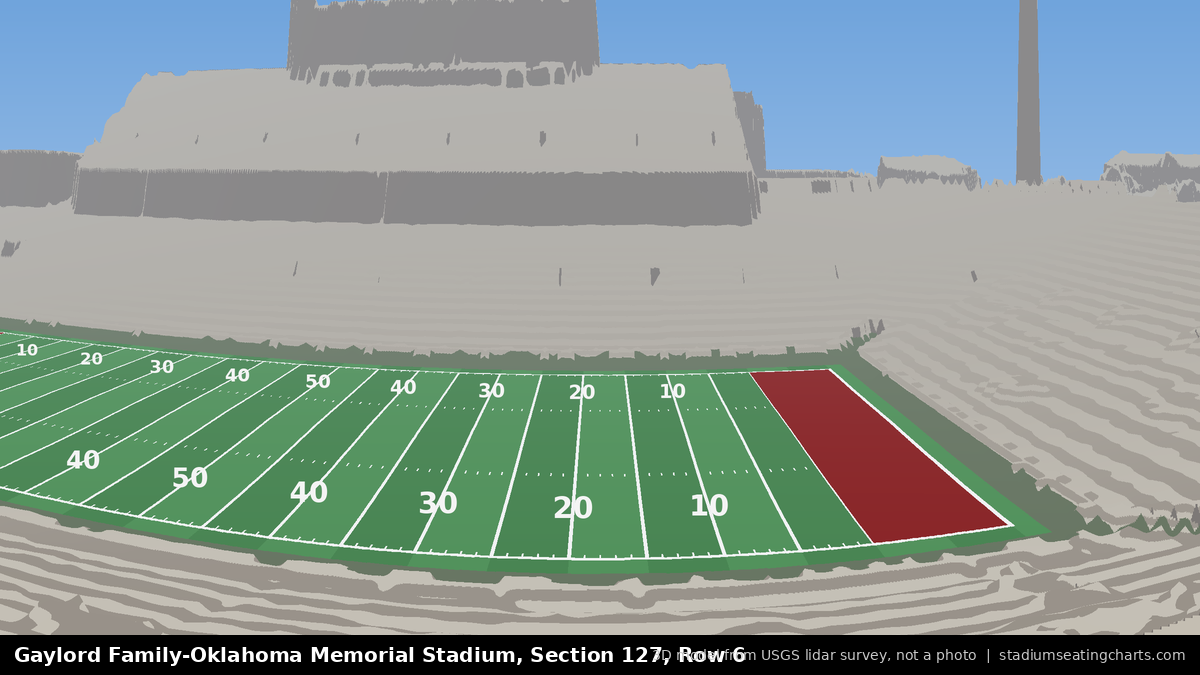 View from Oklahoma Memorial Stadium Section 127, Row 6, looking toward the field