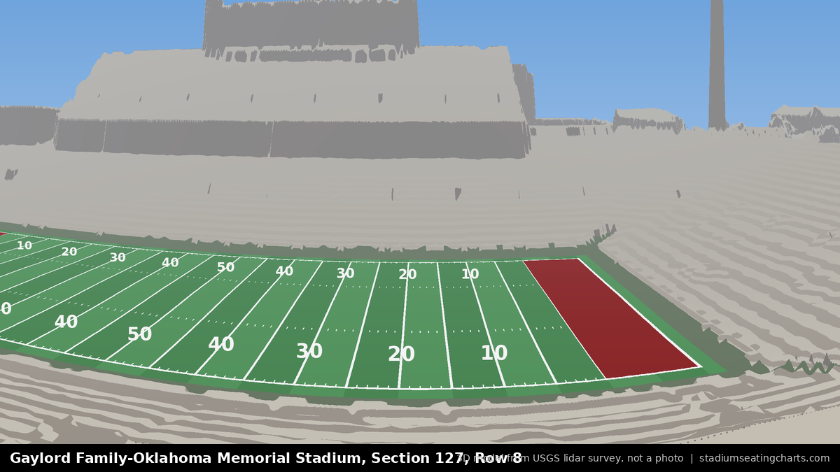 View from Oklahoma Memorial Stadium Section 127, Row 8, looking toward the field
