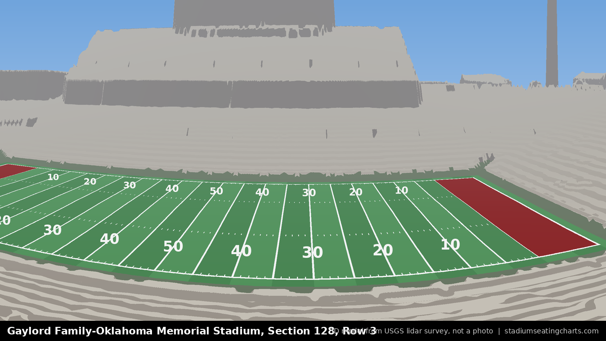 View from Oklahoma Memorial Stadium Section 128, Row 3, looking toward the field