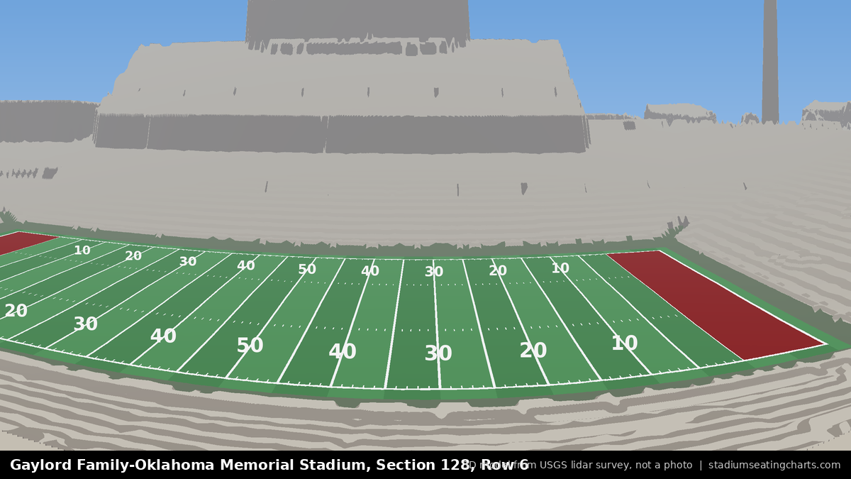 View from Oklahoma Memorial Stadium Section 128, Row 6, looking toward the field