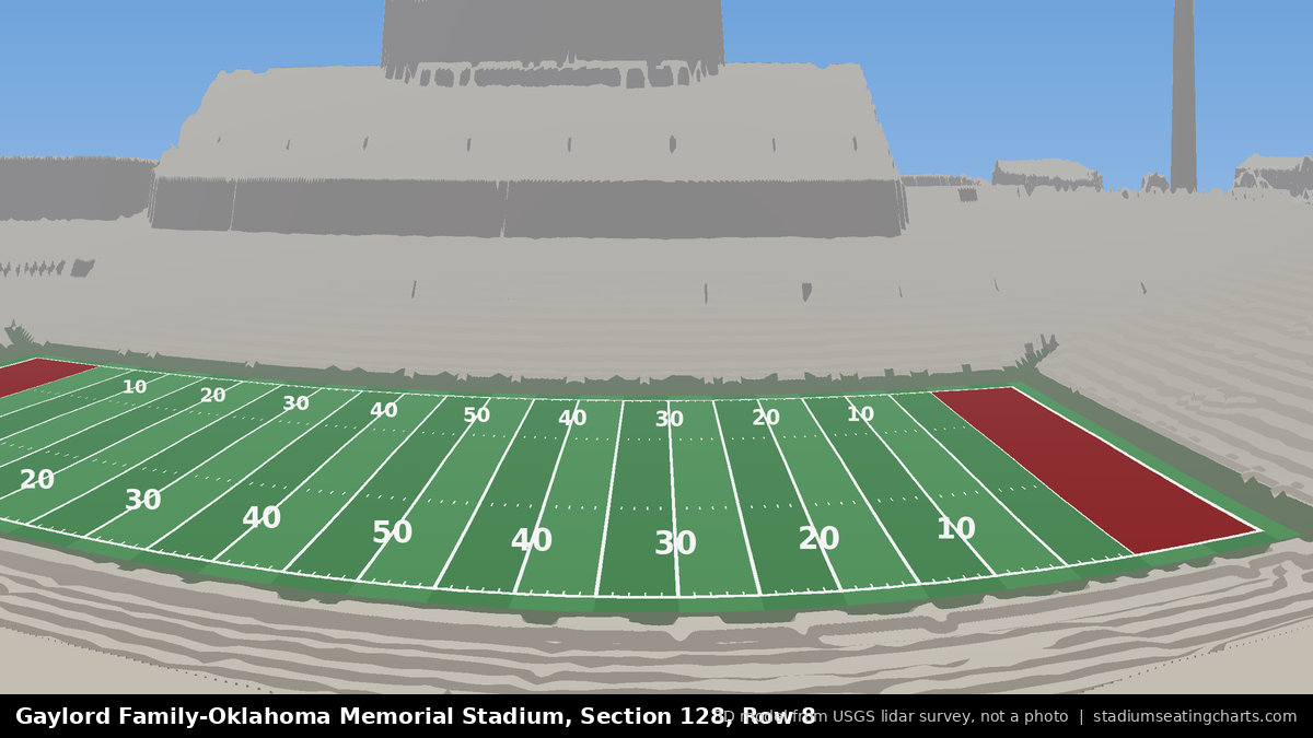 View from Oklahoma Memorial Stadium Section 128, Row 8, looking toward the field