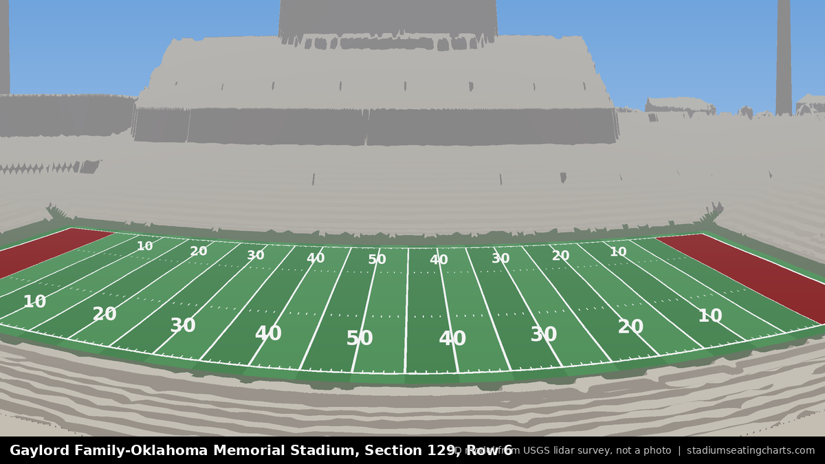 View from Oklahoma Memorial Stadium Section 129, Row 6, looking toward the field