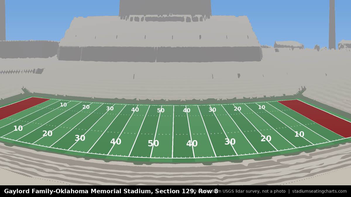 View from Oklahoma Memorial Stadium Section 129, Row 8, looking toward the field