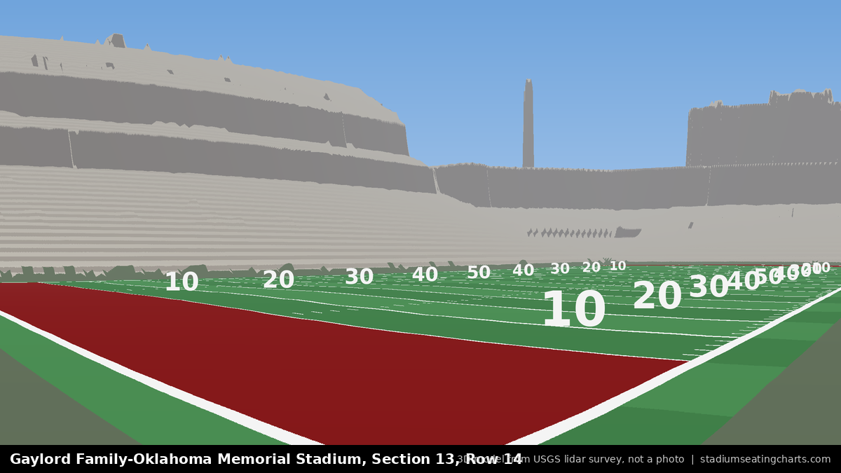 View from Oklahoma Memorial Stadium Section 13, Row 14, looking toward the field