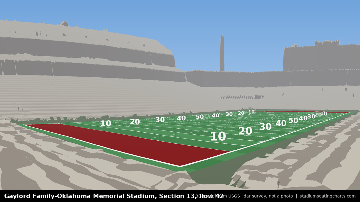 View from Oklahoma Memorial Stadium Section 13, Row 42, looking toward the field
