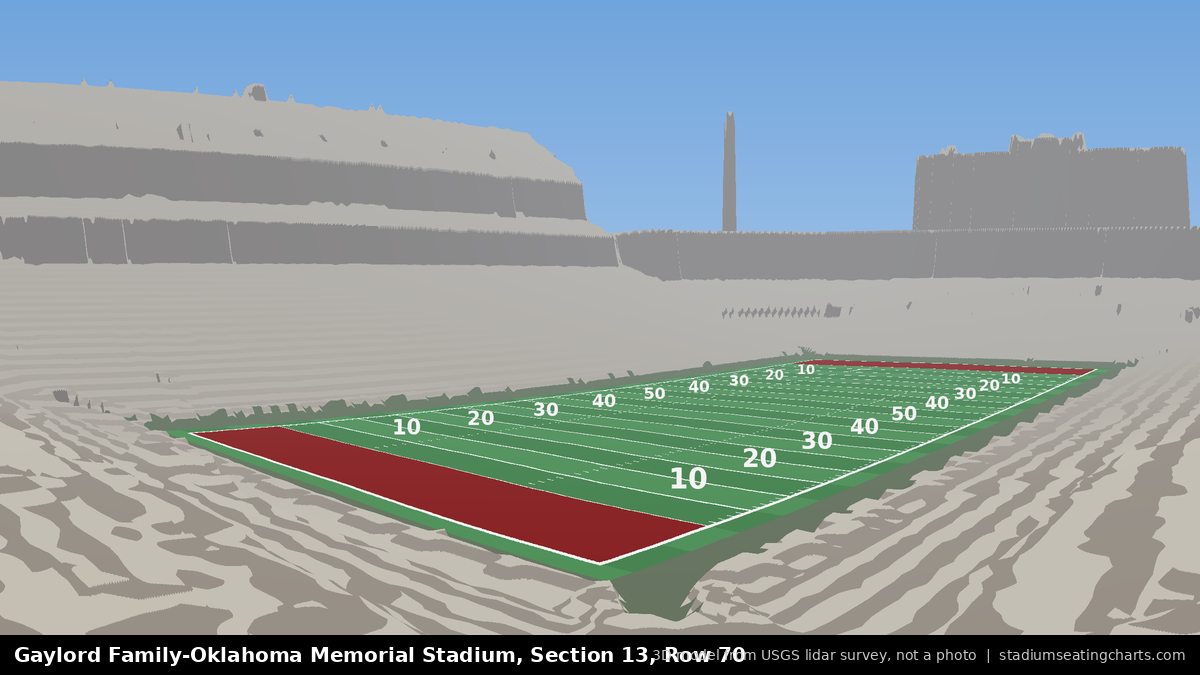 View from Oklahoma Memorial Stadium Section 13, Row 70, looking toward the field