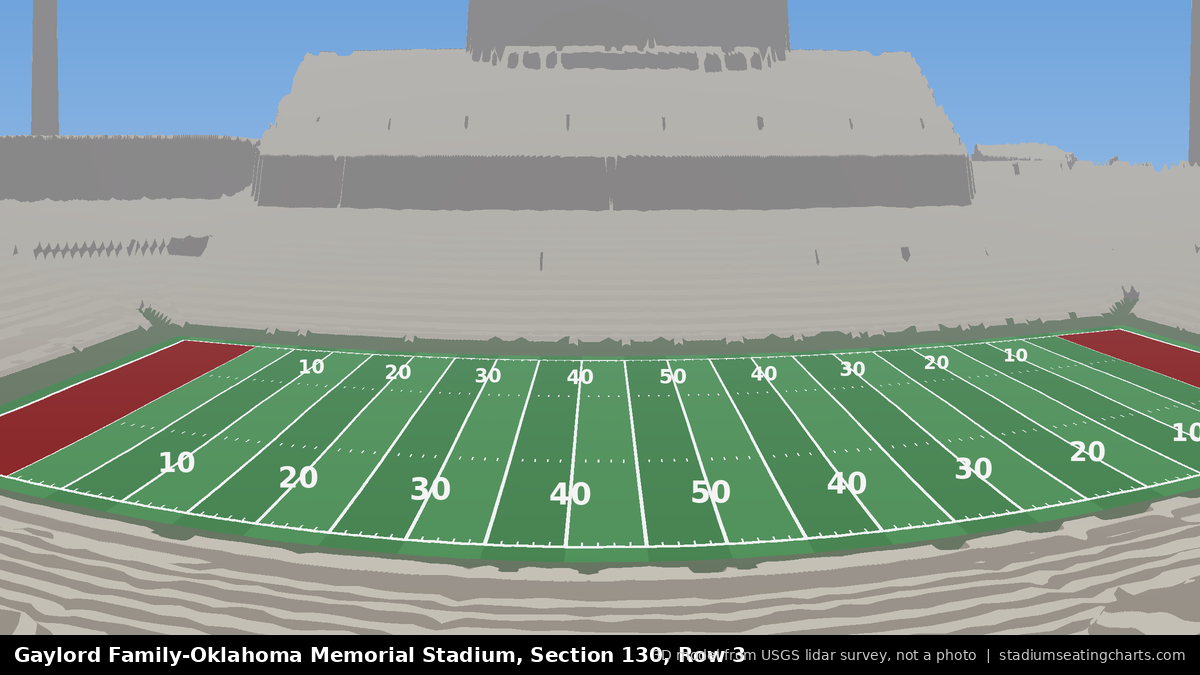 View from Oklahoma Memorial Stadium Section 130, Row 3, looking toward the field