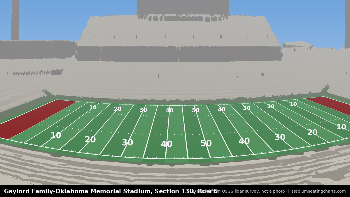 View from Oklahoma Memorial Stadium Section 130, Row 6, looking toward the field