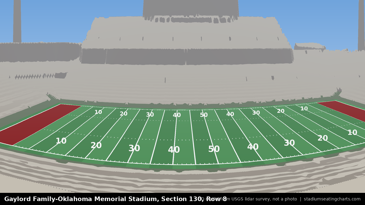 View from Oklahoma Memorial Stadium Section 130, Row 8, looking toward the field