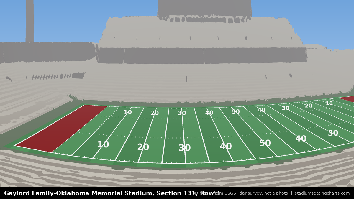 View from Oklahoma Memorial Stadium Section 131, Row 3, looking toward the field