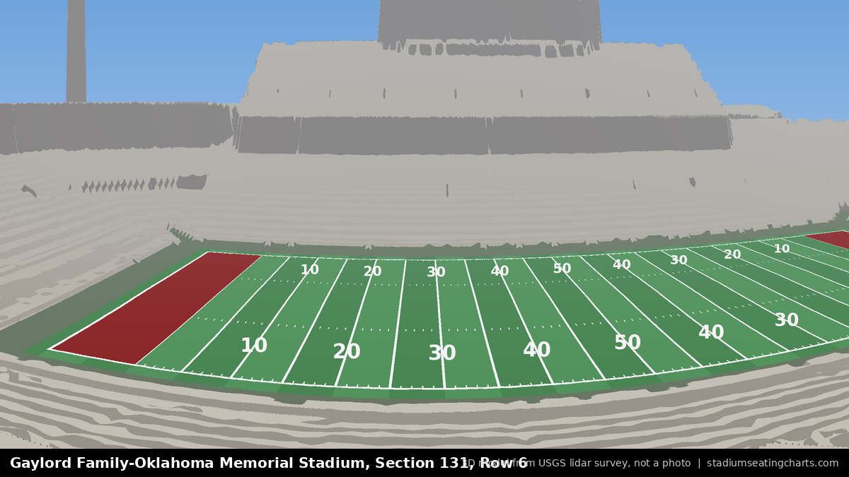 View from Oklahoma Memorial Stadium Section 131, Row 6, looking toward the field