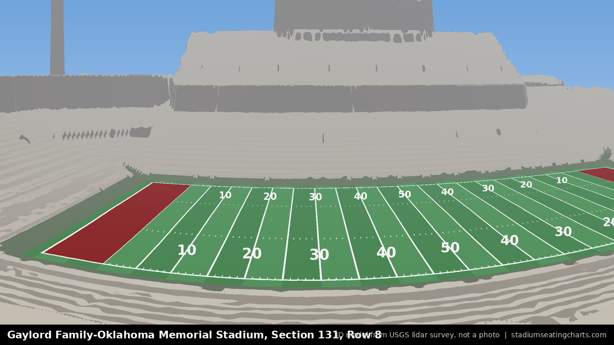 View from Oklahoma Memorial Stadium Section 131, Row 8, looking toward the field
