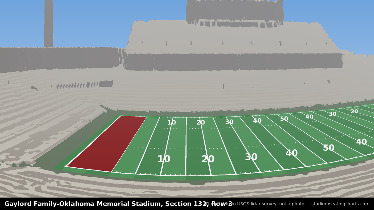 View from Oklahoma Memorial Stadium Section 132, Row 3, looking toward the field