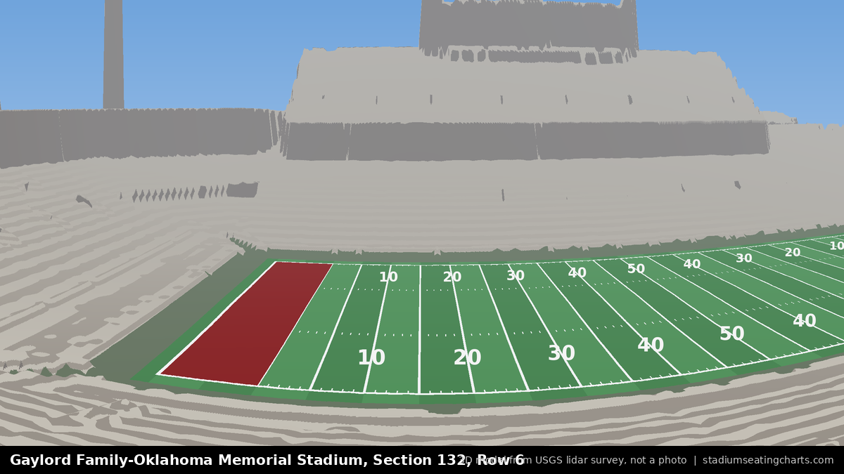 View from Oklahoma Memorial Stadium Section 132, Row 6, looking toward the field