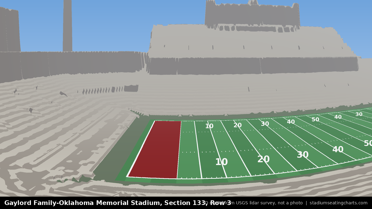 View from Oklahoma Memorial Stadium Section 133, Row 3, looking toward the field