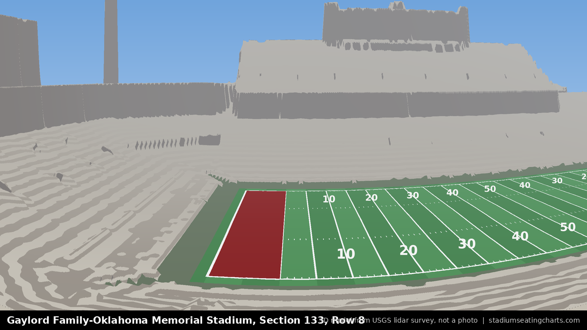 View from Oklahoma Memorial Stadium Section 133, Row 8, looking toward the field