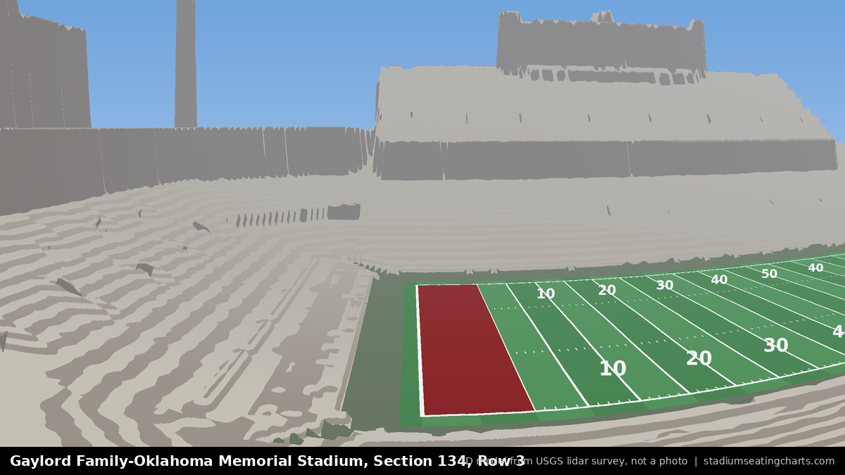 View from Oklahoma Memorial Stadium Section 134, Row 3, looking toward the field