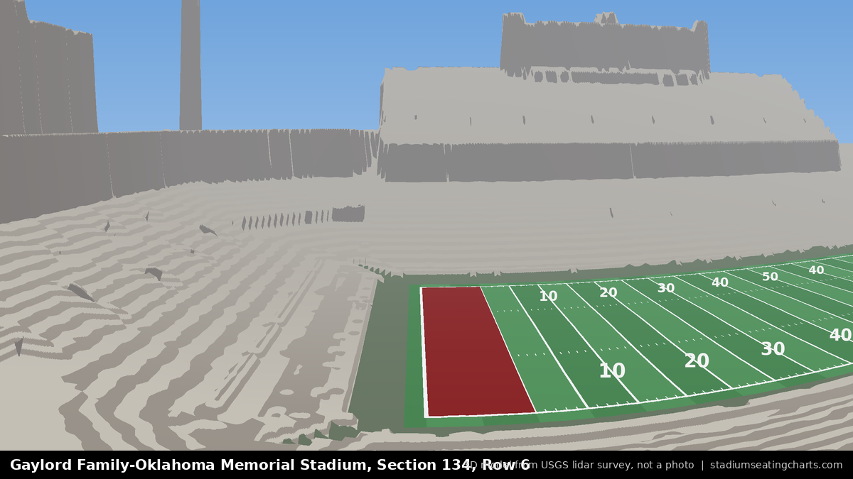 View from Oklahoma Memorial Stadium Section 134, Row 6, looking toward the field