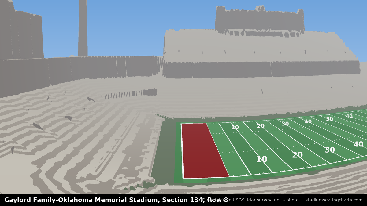 View from Oklahoma Memorial Stadium Section 134, Row 8, looking toward the field