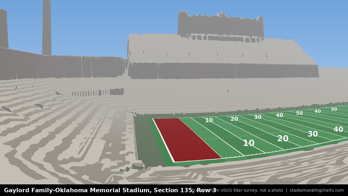 View from Oklahoma Memorial Stadium Section 135, Row 3, looking toward the field