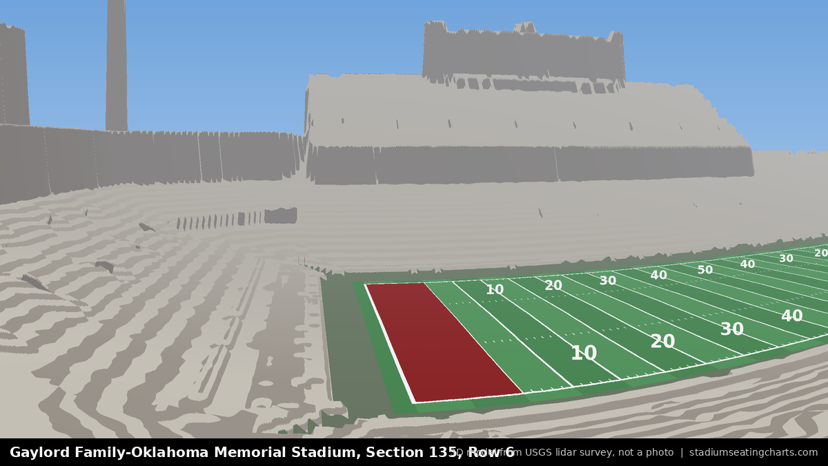 View from Oklahoma Memorial Stadium Section 135, Row 6, looking toward the field
