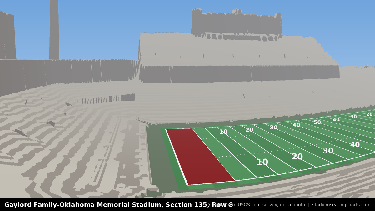 View from Oklahoma Memorial Stadium Section 135, Row 8, looking toward the field