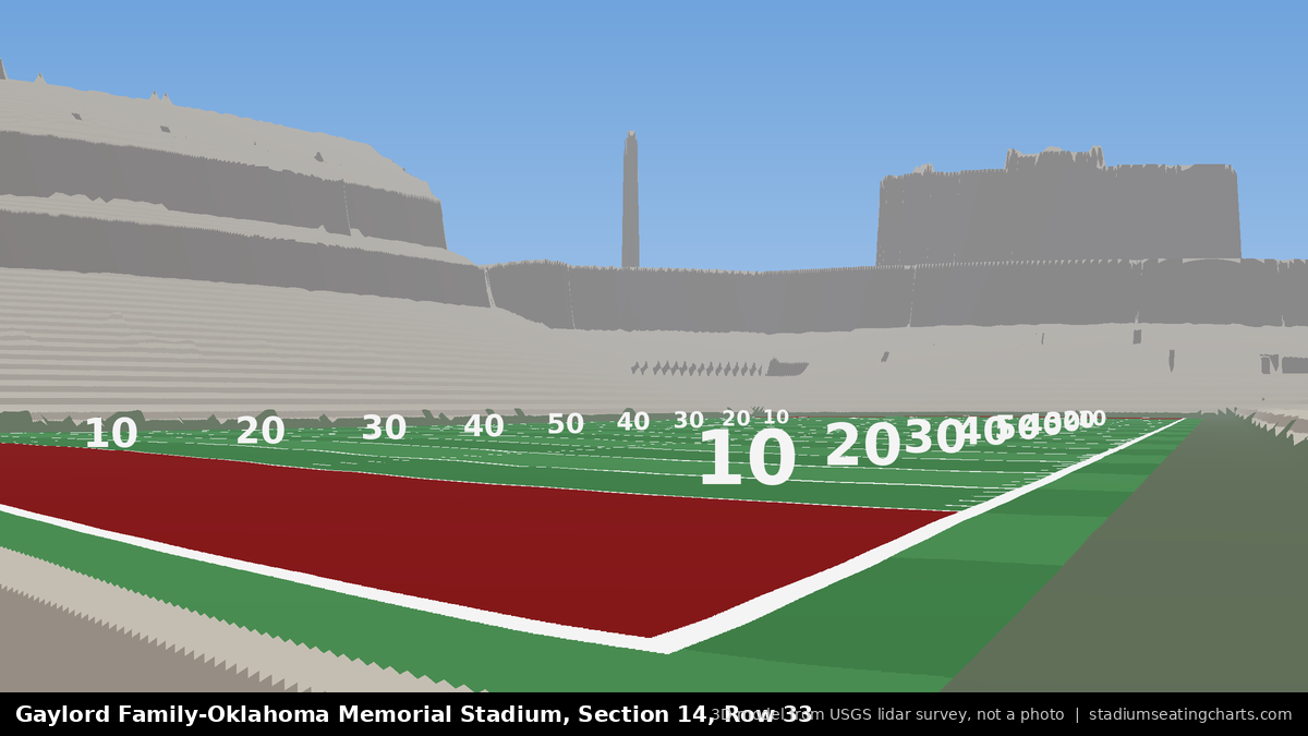 View from Oklahoma Memorial Stadium Section 14, Row 33, looking toward the field
