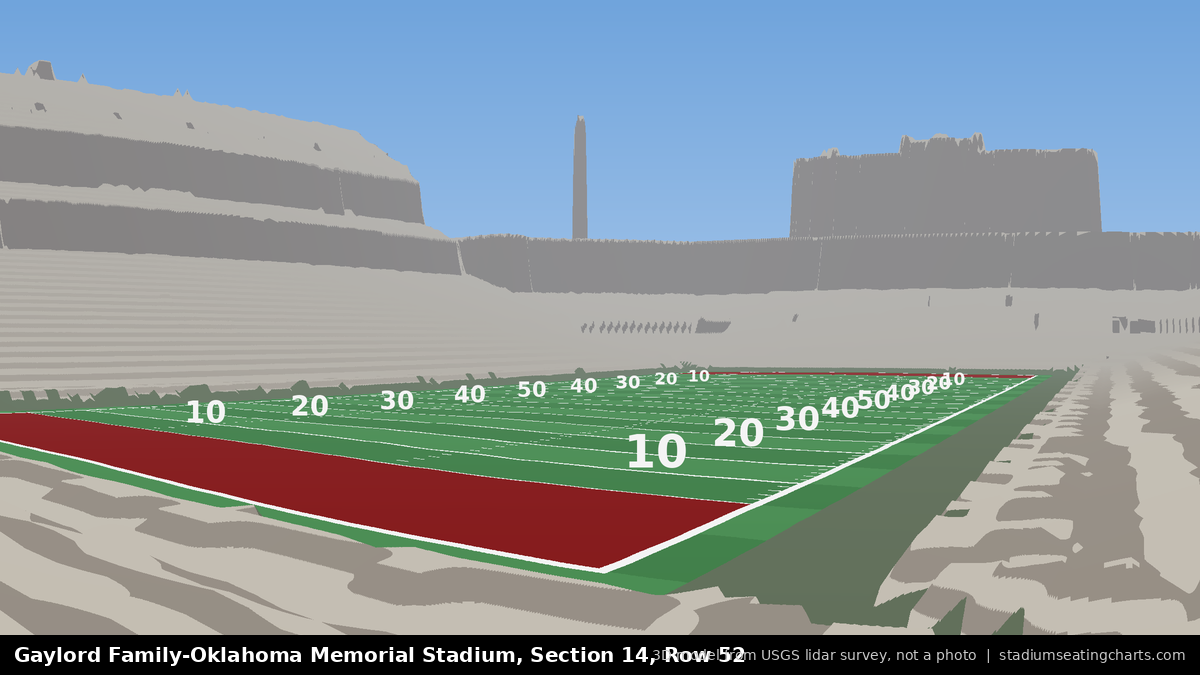 View from Oklahoma Memorial Stadium Section 14, Row 52, looking toward the field