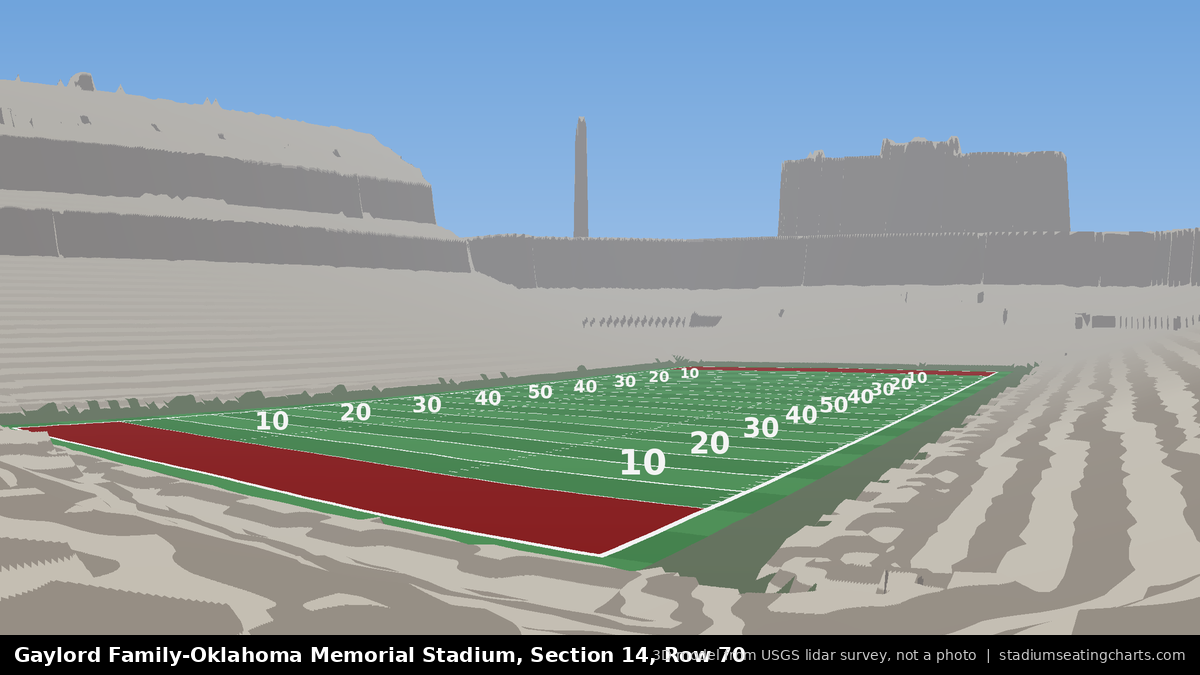 View from Oklahoma Memorial Stadium Section 14, Row 70, looking toward the field