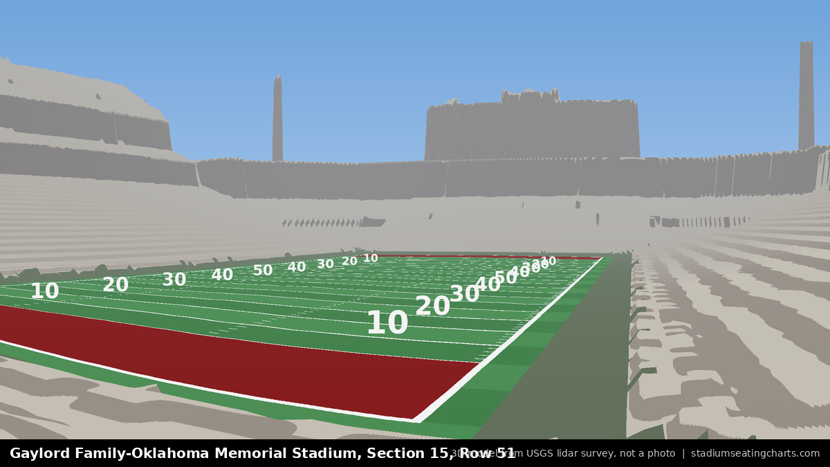 View from Oklahoma Memorial Stadium Section 15, Row 51, looking toward the field