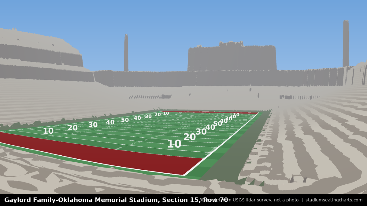 View from Oklahoma Memorial Stadium Section 15, Row 70, looking toward the field