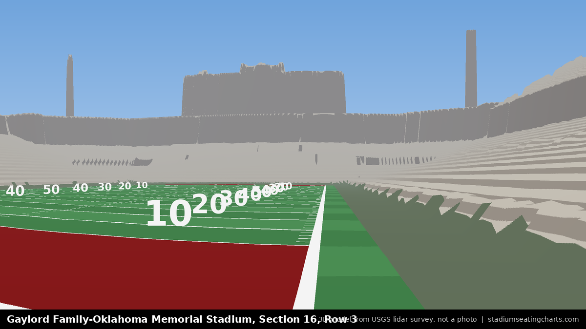 View from Oklahoma Memorial Stadium Section 16, Row 3, looking toward the field