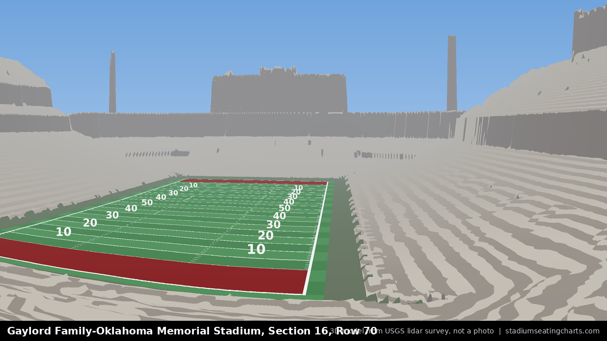 View from Oklahoma Memorial Stadium Section 16, Row 70, looking toward the field